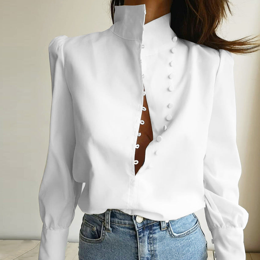 Stand Collar Long Sleeve Loose Shirt