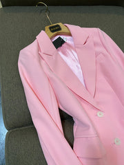 British Style 3-Piece Suit Double-Breasted Vest Soft Pink and Regular fit Pants