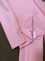 British Style 3-Piece Suit Double-Breasted Vest Soft Pink and Regular fit Pants