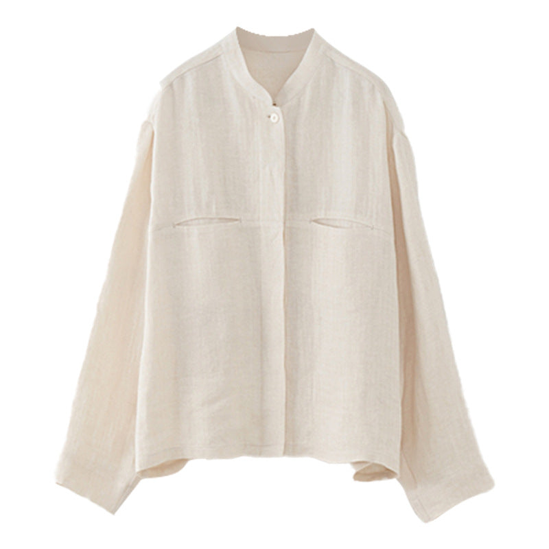 Artistic Stand Collar Linen Long Sleeve Shirt