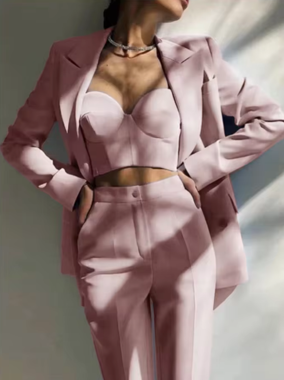 Casual Three Piece Suit With Bra Top