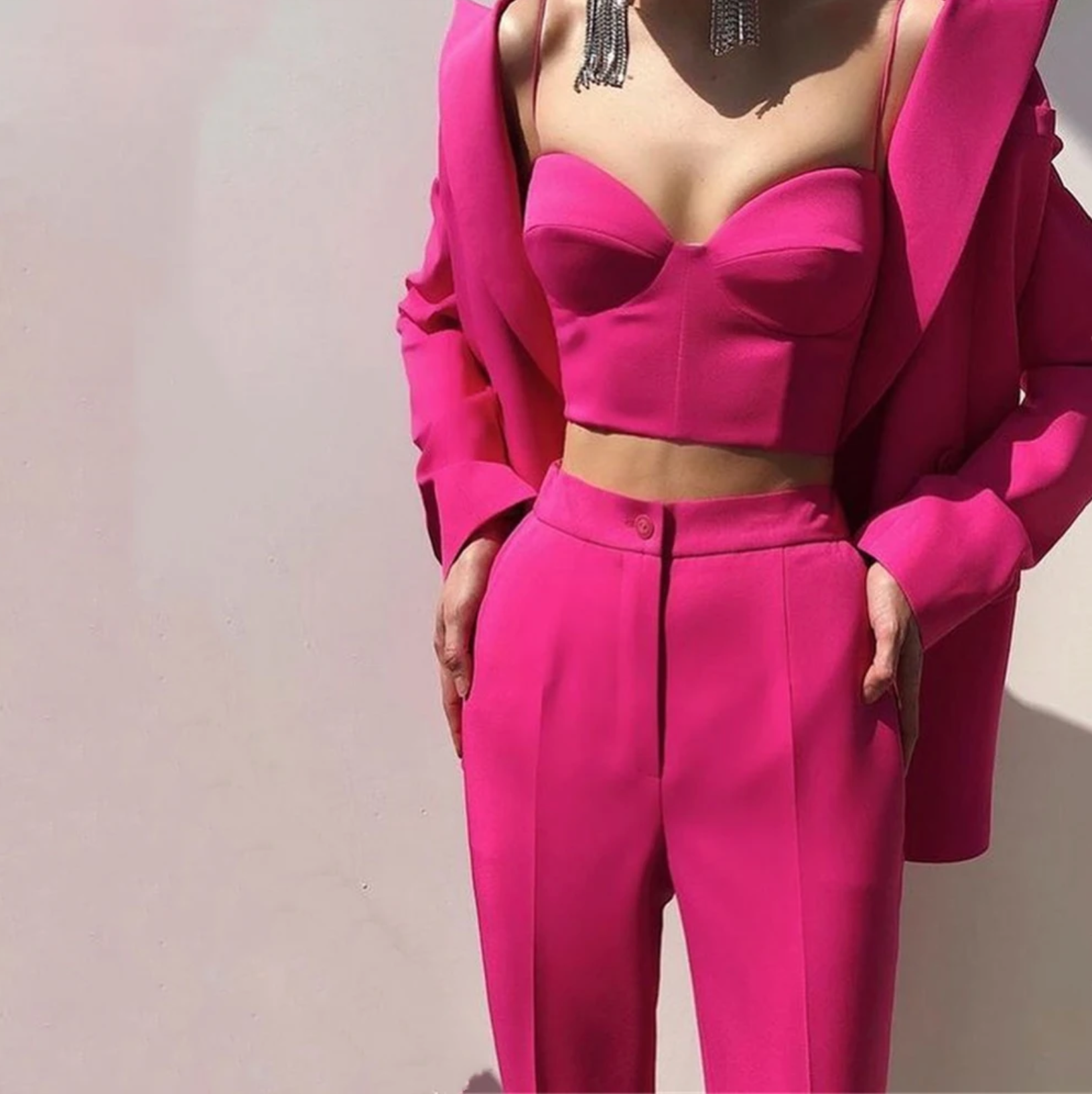 Casual Three Piece Suit With Bra Top