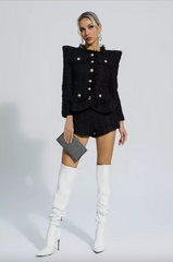 2-Piece Suit Jacket with High Waist Shorts and Gold Front Buttons